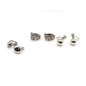 Lot of Three Pair Vintage Silver Tone Rhinestone Clip & Screw Back Earrings
